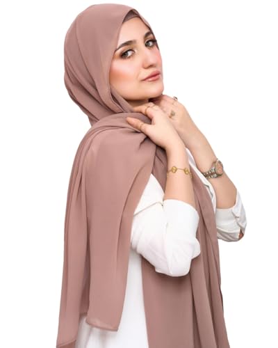Instant Chiffon Hijab 3-in-1 with Built-in Magnets and Attached Match Undercap, Women Hijabs Set. - color: Coffe