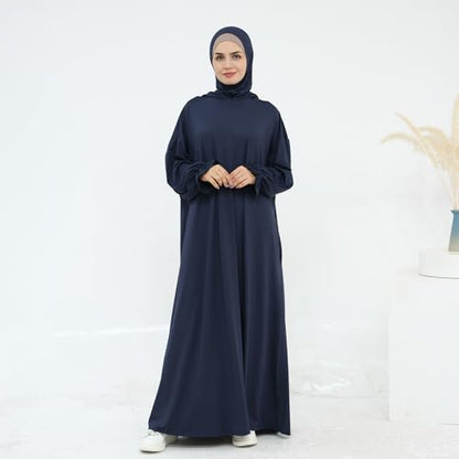 Muslim Dress for Women Pakistani Kaftan Abaya Robe Arabic Islamic Prayer Clothes Dubai Outfits - color: Dark Blue