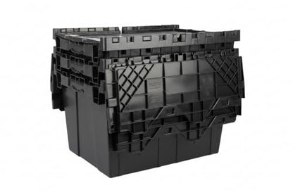 Hudson Exchange 21.9 x 15.2 x 12.8” (3 Pack) Storage Tote Distribution Container with Hinged Attached Lid, Black - color: Black