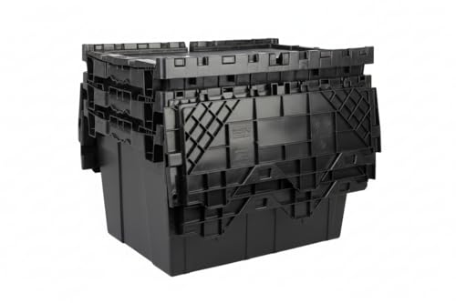 Hudson Exchange 21.9 x 15.2 x 12.8” (3 Pack) Storage Tote Distribution Container with Hinged Attached Lid, Black - color: Black