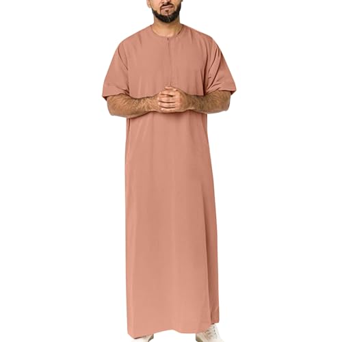 Muslim Thobe Robe for Mens Long Sleeve Thobe Thawb Middle East Saudi Arab Caftan Crew Neck Islamic Abaya Dubai Robes - color: Khaki, size: X-Large