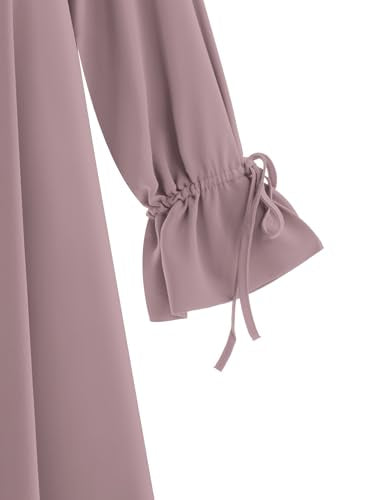 ABEWIP Muslim Dresses for Women Long Sleeve Tie Cuffs Islamic Prayer Dress Abaya Kaftan Dubai Casual Dress - color: Taro Purple, size: Large