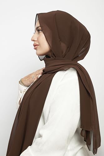 Instant Chiffon Hijab 3-in-1 with Built-in Magnets and Attached Match Undercap, Women Hijabs Set. - color: Brown