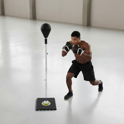 Freestanding Speed Bag for Adults & Kids, Adjustable Height 54-63in Boxing Stand with 220lbs Load Capacity, 32 Suction Cups Base, Includes Boxing Gloves - Punching Bag for Home Gym Training, Black