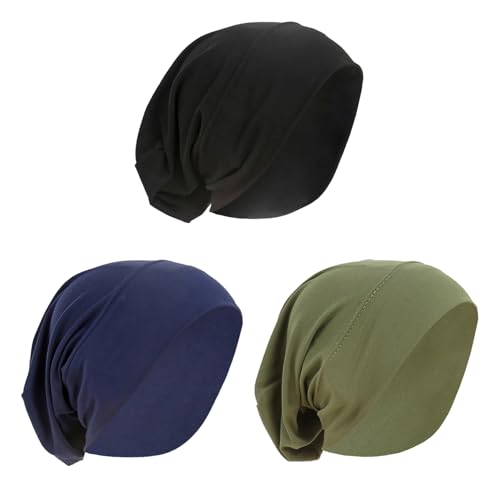 PURFUN 3 Pcs Muslim Inner Hijab Caps Women Solid Color Under Hijab Caps Stretchy Breathable Full Cover Undercap Tube Bonnet - color: Navy Blue+green+black