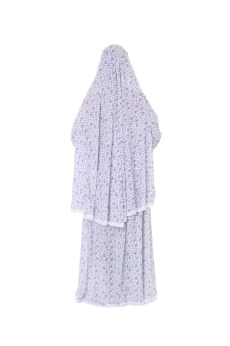 Islamic Dress for Women Prayer Clothes for Muslim Women 2 Piece Set Maxi Skirt with Hijab and Rosary Printed Dress - color: Purple