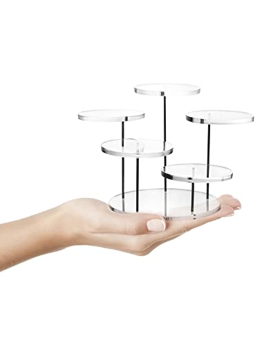 QWORK Round Acrylic Products Display Riser Stands, 5 Tier Displaying Risers Display Stands for Rings Earrings and Mini Figurines, Clear 1 Pack