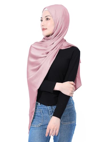 Luxury Silky Satin Hijab for Women, Shimmer Crinkle Muslim Head Scarf, Graceful Feminine Charm - color: Sakura Pink