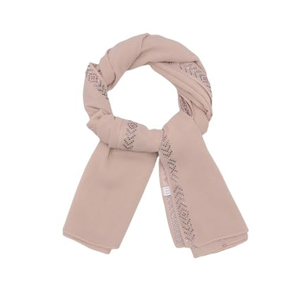 RARITYUS Sparkly Rhinestone Hijab Scarf for Women Silky Chiffon Instant Muslim Islamic Hijab Head Wrap Long Shawls - color: Pink