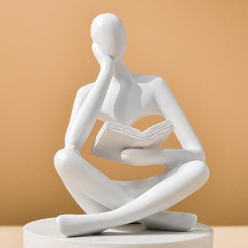UTTCMK Bookshelf Decor Thinker Statue - Abstract Art Reading Thinker Sculpture Figurine Aesthetic, Modern Home Decoration for Living Room Office Shelves Coffee Table Desk Decor(White) - color: White