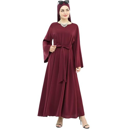 khalat Muslim Abaya Dress Women Solid Color Modest Prayer Robe Islamic Dubai Long Sleeve Lightweight Maxi Dress - color: Red, size: Medium