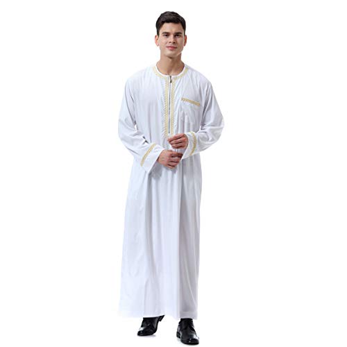 Men's Muslim Clothes Durable Kaftan Robe Dubai Long Gown Ethnic Clothes,1pc Soft Robe - color: A White, size: 3X-Large