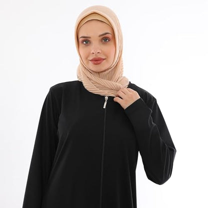 Women's Zipper Abaya Full Length Muslim Dress with Long Sleeves for Daily and Prayer Wear - color: Black, size: Small