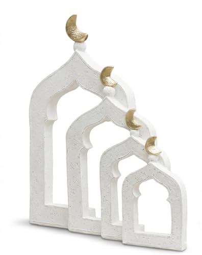 Islamic Cultural Decor Collection - Handcrafted Resin Mosque Models & Tower Ornaments for Home/Office Display Ramadan Decoration (4-Door) - style: Modern1211