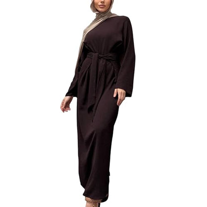 Abaya Dress for Muslim Eid Prayer Jilbab Dubai Women Maxi Kaftan Islamic Salah Dress Soft Muslim Women Clothes - color: Dark Browna, size: X-Large
