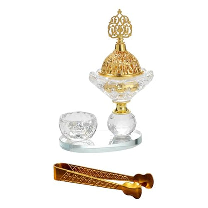 Glass Arabic Incense Burner with Tongs, Bakhoor and Cone Holder Tabletop Ornament for Living Room Yoga Meditation - style: Style C