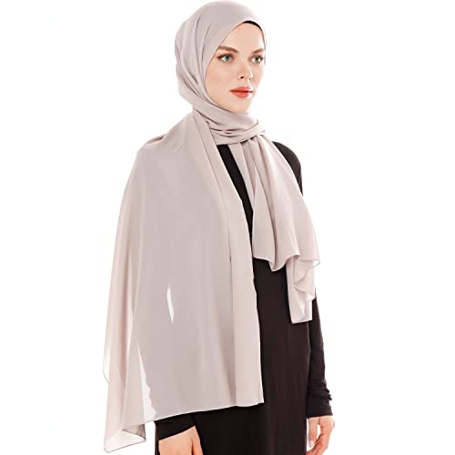 Chiffon Hijab Scarf for Women - Chiffon Hijab Muslim Headscarf Shawl - Soft Fashion Scarf Muslim Headscarf Shawl - color: Grey