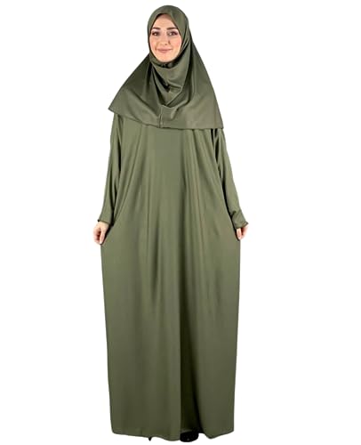 Prien Women Prayer Dress With Hijab Rug Tasbih Muslim Set Islamic Clothes Abaya Jilbab Dubai Kaftan For Eid Ramadan - color: Khaki