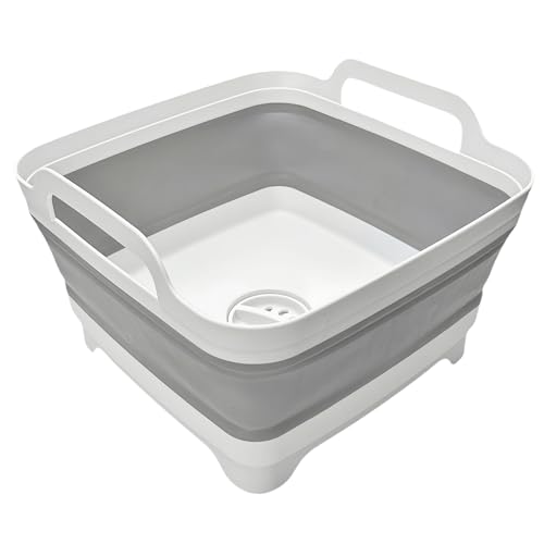 MontNorth Collapsible Wash Basin 9L, Foldable Dish Tub with Drain Plug, Portable Collapsible Dish Basin, Camping Sink for Washing Dishes, Laundry & Kitchen Use,Gray - color: Gray - Set of 1