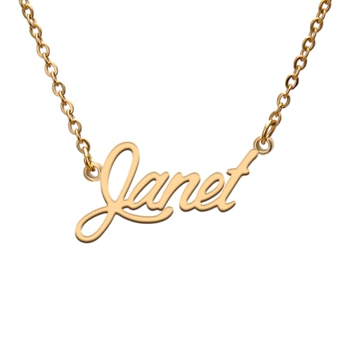 Name Tag Necklaces for Her His Friends Familys Relationship Memory Jewelry Gift - style: Gold Color- Janet