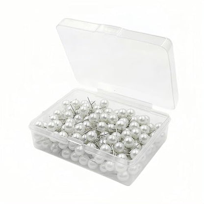 200PCS Pearl Head Pins, Decorative Pearl Ball Map Tacks with Plastic Storage Box, White Pearl Pushpins for DIY Wedding, Crafts, Sewing, Bulletin Board, Fabric Positioning (Pearl White)