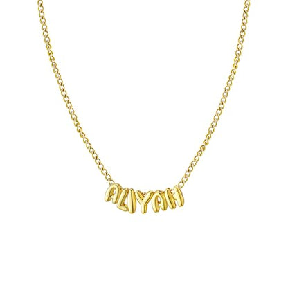 Ldurian Personalized Bubble Name Necklace, Tiny Name Plate Pendant Necklace, 14K Gold Plated Charm Cute Pre-made Jewelry for Women - size: 19 Aliyah
