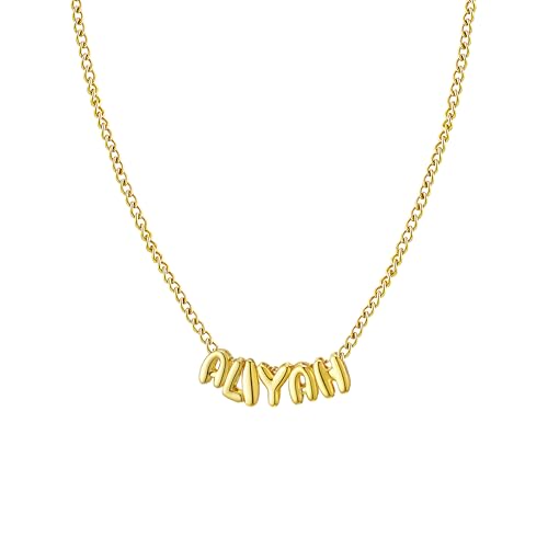 Ldurian Personalized Bubble Name Necklace, Tiny Name Plate Pendant Necklace, 14K Gold Plated Charm Cute Pre-made Jewelry for Women - size: 19 Aliyah