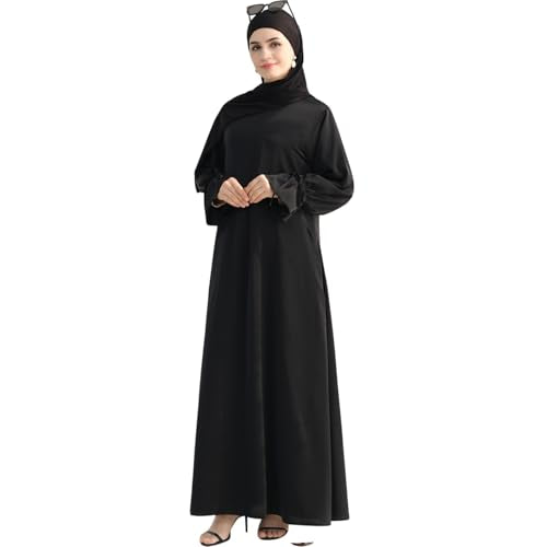 khalat Women's Muslim Kaftan Abaya Dress Eid Prayer Dress for Women Islamic Daily Dress Smooth Flowy Muslim Women Clothes - color: Black, size: Large