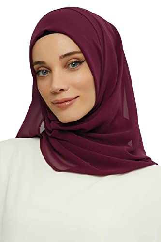 Aisha's Design Instant Chiffon Shawl for Women Modesty Turban Hijab Head Wrap Ready to Wear Women Headscarf - color: Damson