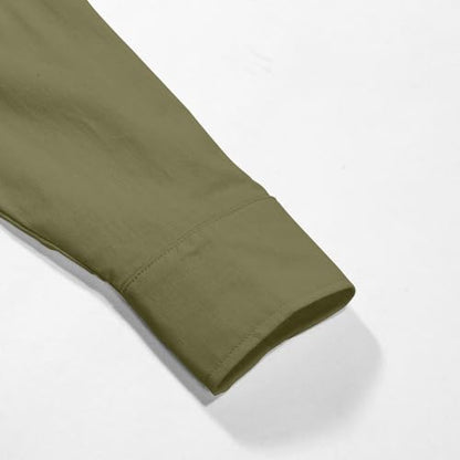 Men's Long Sleeve Stand Collar Kaftan Thobe Button Down Henley Robe Casual Side Slit Front Pleated Gown Shirt Tops - color: Army Green, size: Large