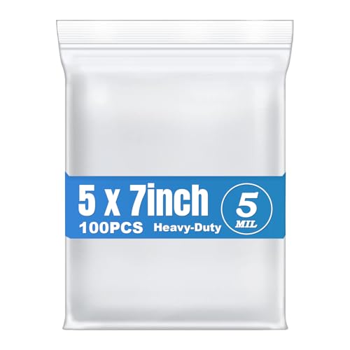 5Mil 5"x7" 100Pcs Plastic Bags Clear Resealable Zip Seal Lock Poly Bags | Macoota Thick Reclosable Heavy Duty Zipper Baggies Jewelry Earrings Coin Pills Crafts Sample Packing - size: 5x7inch