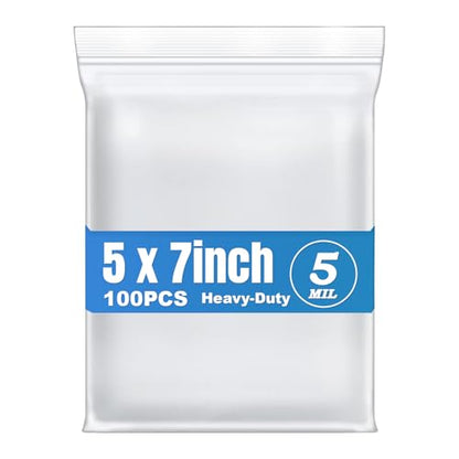 5Mil 5"x7" 100Pcs Plastic Bags Clear Resealable Zip Seal Lock Poly Bags | Macoota Thick Reclosable Heavy Duty Zipper Baggies Jewelry Earrings Coin Pills Crafts Sample Packing - size: 5x7inch