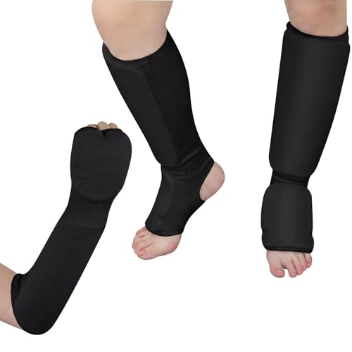 Cozypower 2 Pairs Taekwondo Sparring Gear for Kids Shin Guards and Fist Forearm Guards Protector Hand Foot Padded Arm Sleeves for Martial Arts MMA Karate Muay Thai White - color: Black, size: Medium