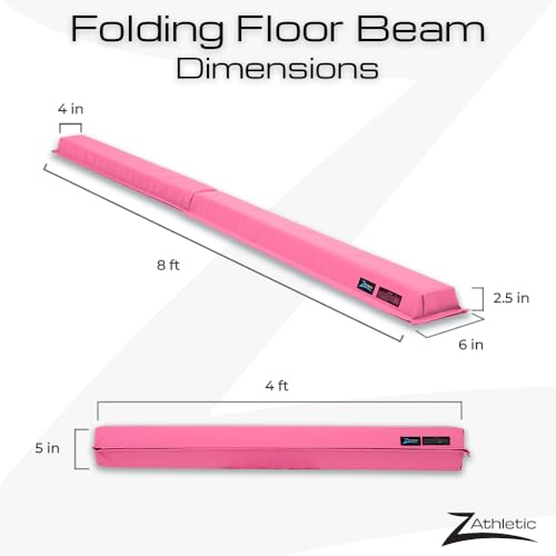 Z-Athletic Gymnastics Training Foldable Foam 8-Foot Floor Balance Beam for Kids, Pink