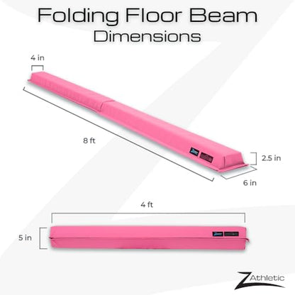 Z-Athletic Gymnastics Training Foldable Foam 8-Foot Floor Balance Beam for Kids, Pink