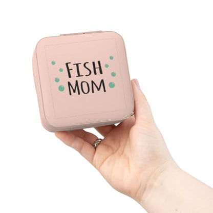 3dRose Fish Mom - for pet fish enthusiast - tropical and non-tropical aquarium owners - blue water bubbles Jewelry Travel Case Pink