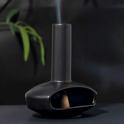 Mini Chimney Incense Burner, Ceramic Palo Santo Holder for Incense Cones - color: Round Bottomed Palo - Black