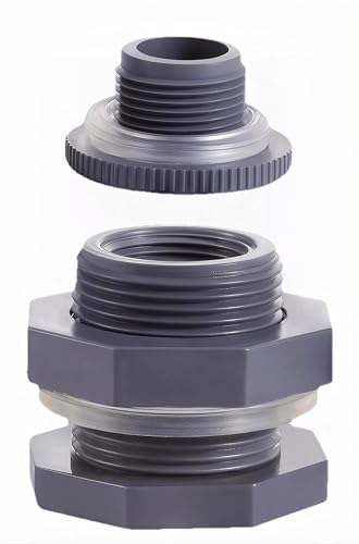 (1 Set) PVC Bulkhead Water Tank Connector Adapter Fitting with Plugs Thru-Bulk Pipe Fitting fits Rain Barrels, Aquariums, Ponds (3/4 inch and qualified PVC, seal gaskets is 4mm thick)