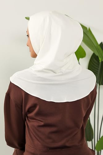 Aisha's Design Full Coverage%95 Cotton Bonnet for Women, Ready-to-Wear Hijab Bonnet Headscarf with Neck Coverage - color: Ivory