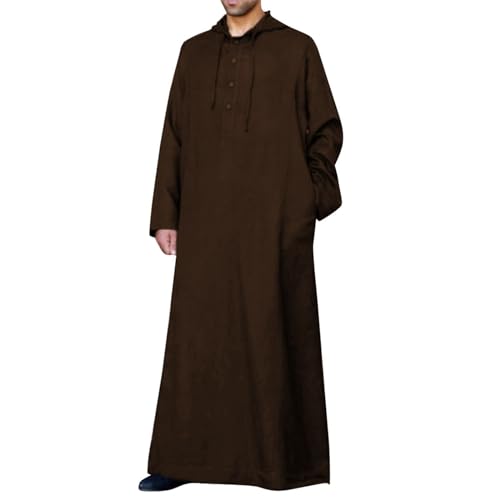 Generic Caftans for Men Long Sleeve Kaftan Thobe V Neck Men Thobe with Pocket Big and Tall Kaftan Muslim Men Thobe - color: Brown-2, size: X-Large