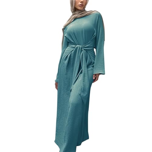Abaya Dress for Muslim Eid Prayer Jilbab Dubai Women Maxi Kaftan Islamic Salah Dress Soft Muslim Women Clothes - color: Bluea, size: X-Large