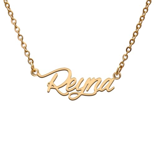 Name Tag Necklaces for Her His Friends Familys Relationship Memory Jewelry Gift - style: Gold Color- Reyna