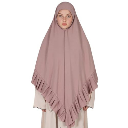 Prayer Hijab for Women Muslim Cotton Blend Lightweight Ruffled Square Scarf - color: Dark Pink