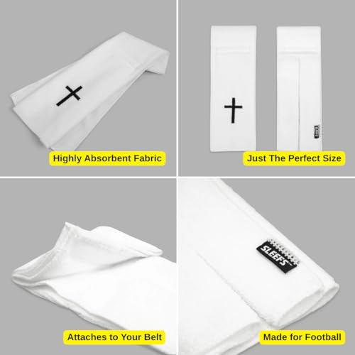 SLEEFS Football Towel - Cotton Quarterback QB Towel for the Football Field - Bi-Fold Hook & Loop Closure - Men/Youth/Boys/Adults - Faith Cross White - color: Faith Cross White