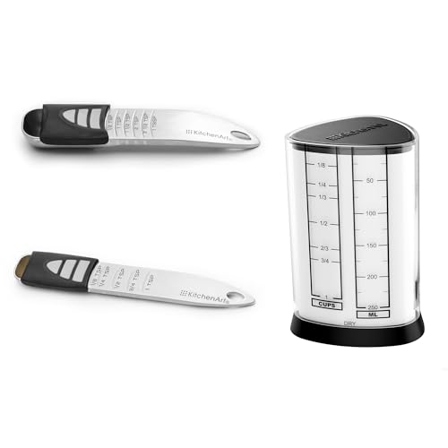 KitchenArt Pro Adjustable Measuring Set, TBL, TSP & 1 Cup Measuring Cup | Adjustable Teaspoon, Tablespoon & Measuring Cup Set | All In One Kitchen Measuring Set | Reduce Clutter | Easy Read Markings - size: Tablespoon, Teaspoon, 1 Cup