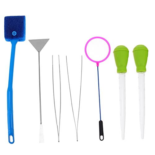 UKCOCO 7Pcs Aquarium Tool Kit Professional Fish Tank Maintenance Ergonomic Design for Easy Keep Your Aquarium and Healthy for Aquascaping Random Color