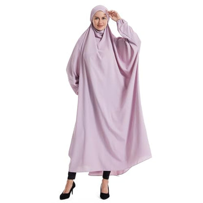 Lmdudan Muslim Women Islamic Full Cover Prayer Dress Long Sleeve Loose Abaya Hijab Outfit 2026 Ramadan Modest Prayer Clothes - color: Purple, size: Large