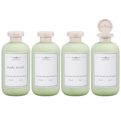 ASEVAT 10oz 4Pcs Green Plastic Refillable Travel Shampoo and Conditioner Bottles Plastic Refillable Travel Shampoo Bottles with Flip Cap Shampoo and Conditioner Dispenser - color: Green, size: 10oz