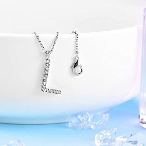 Tarsus Initial Cubic Zirconia Necklace Jewelry Gifts for Women Adjustable Chain 18" + 2" - style: Silver-L-Diamond style