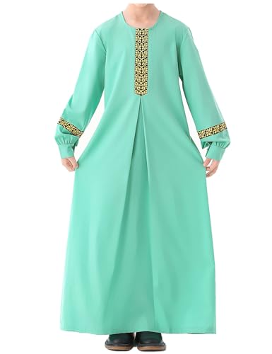 WSPLYSPJY Printed Abaya Girls Muslim Dresses Kids Prayer Robe - color: Green, size: 13-14 Years